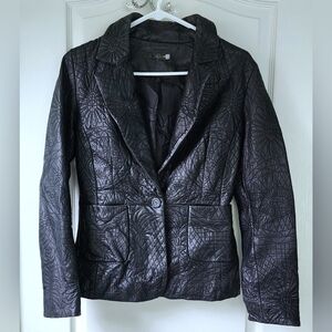 Wilson Leather Floral Embossed Authentic Black Jacket Coat Blazer XS Womens